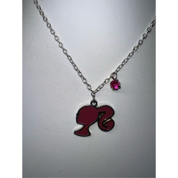 Mattel Silver Tone and Pink Enameled Barbie Silhouette with Pink Rhinestone Neck - Picture 3 of 9